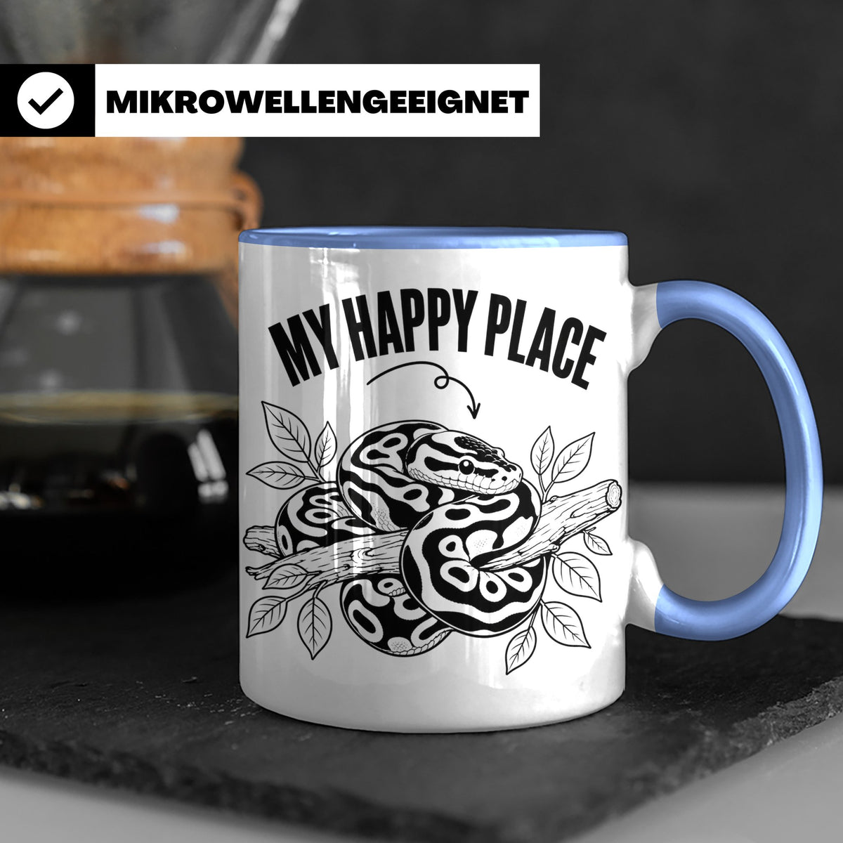 Königspython Tasse My Happy Place Geschenk für Schlangenhalt – Blau [farbe:blau]