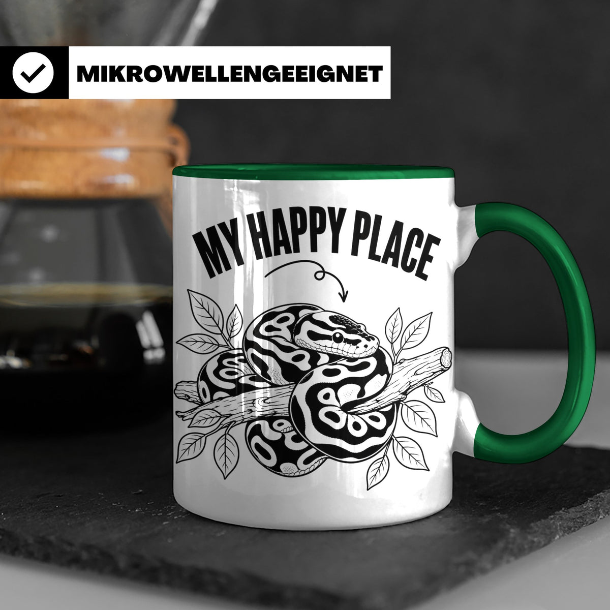 Königspython Tasse My Happy Place Geschenk für Schlangenhalt – Grün [farbe:grün]