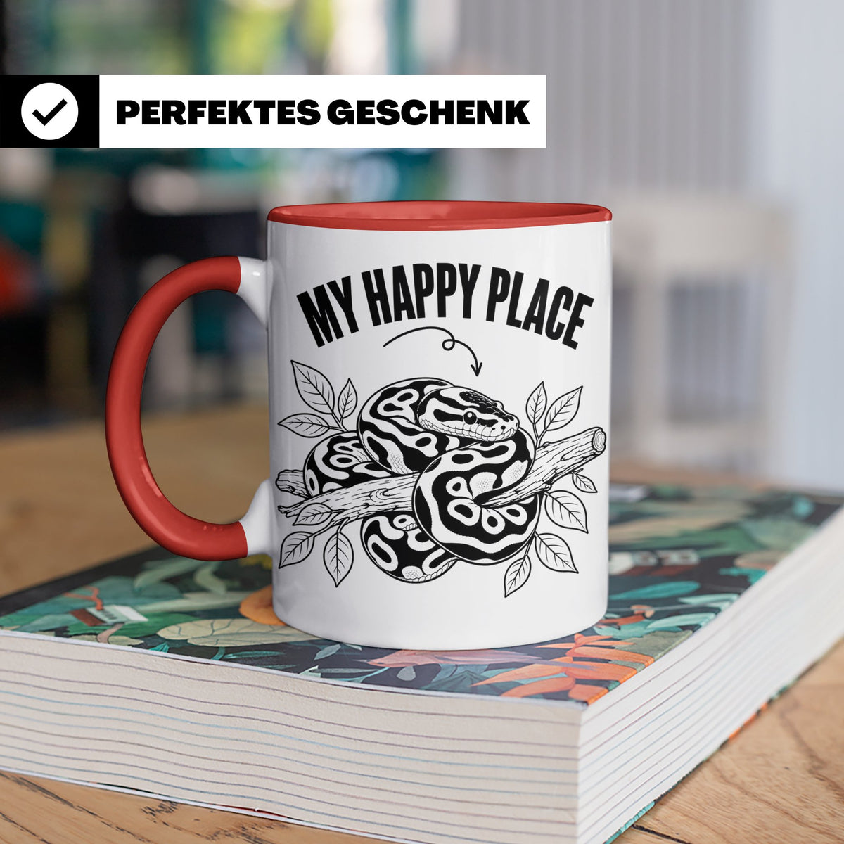 Königspython Tasse My Happy Place Geschenk für Schlangenhalt – Rot [farbe:rot]