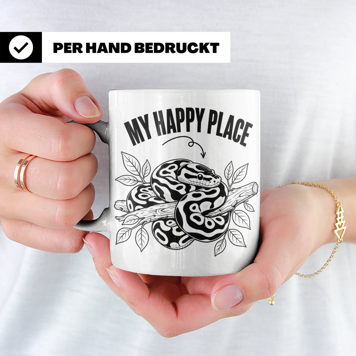 Königspython Tasse My Happy Place Geschenk für Schlangenhalt – Weiß [farbe:weiß]