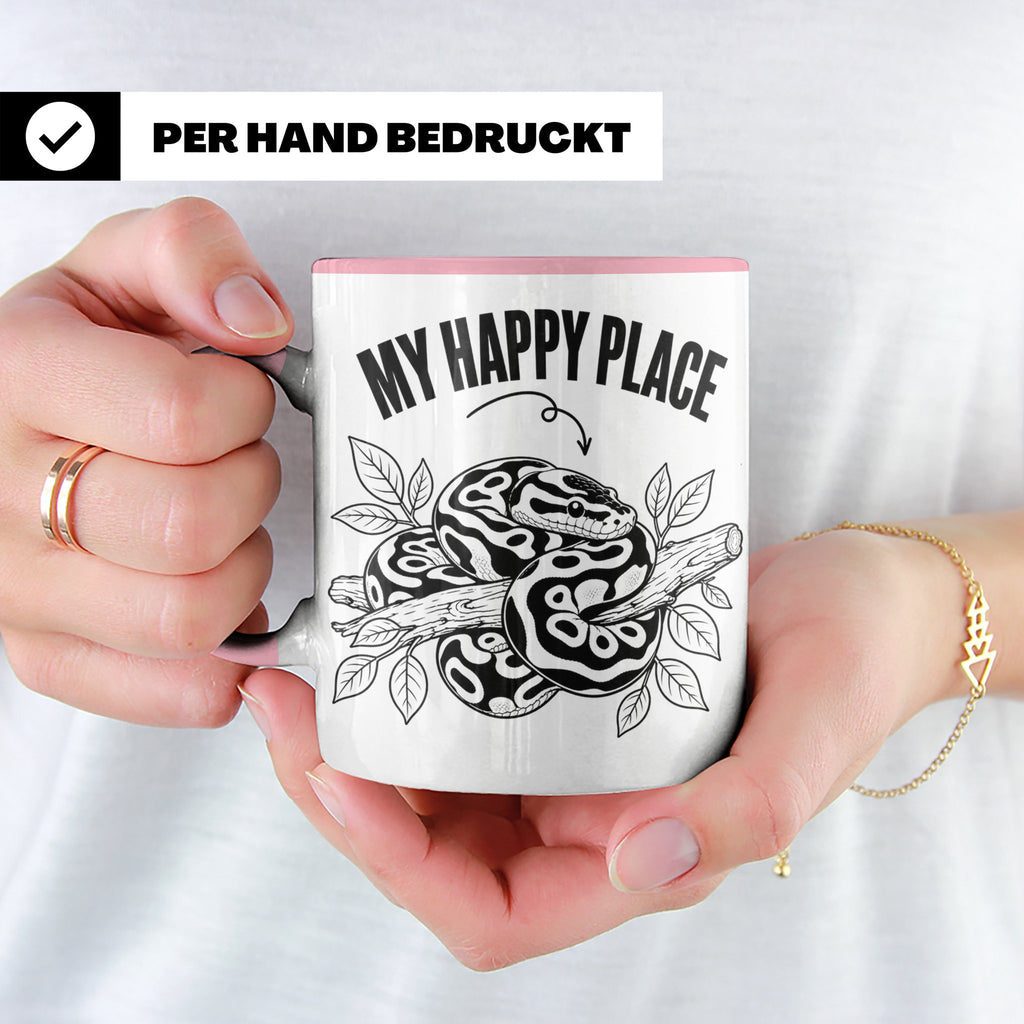 Königspython Tasse My Happy Place Geschenk für Schlangenhalt – Rosa [farbe:rosa]