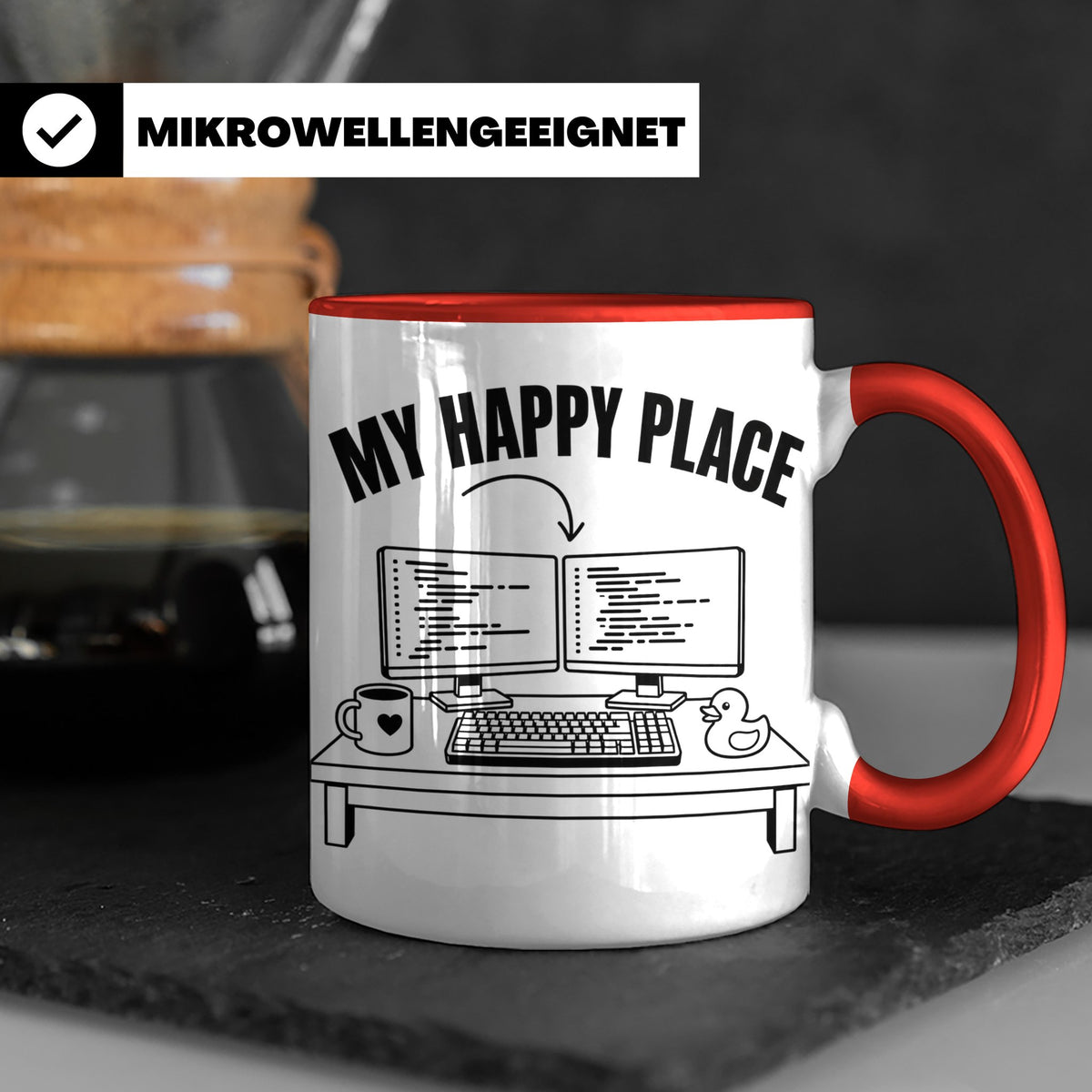 Programmierer Tasse My Happy Place Spruch Lustige Kaffeetass – Rot [farbe:rot]