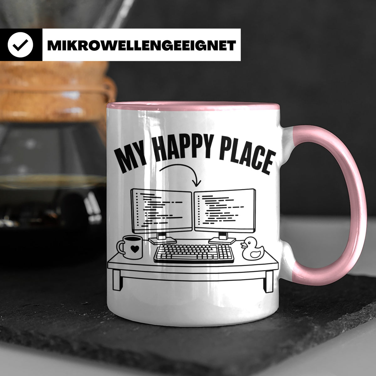 Programmierer Tasse My Happy Place Spruch Lustige Kaffeetass – Rosa [farbe:rosa]
