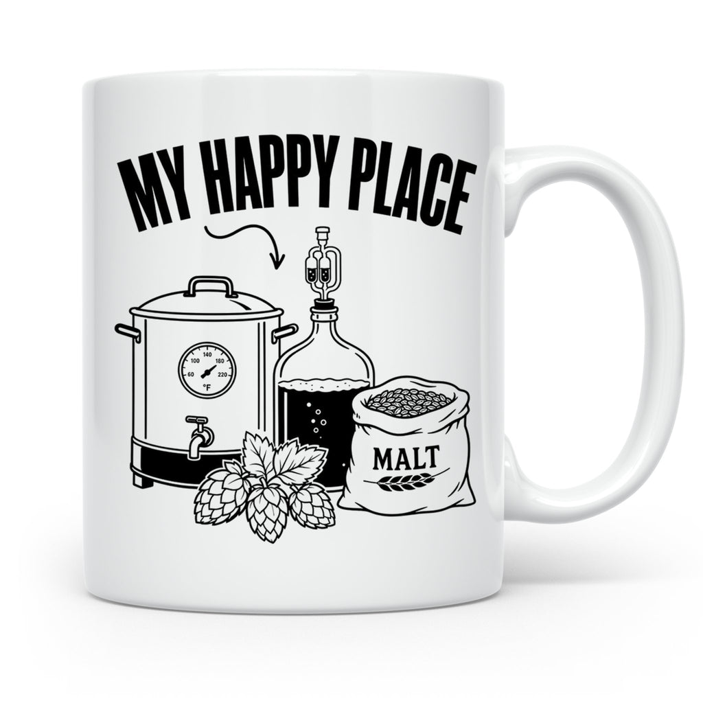 Hobbybrauer Tasse My Happy Place, lustiger Becher für Bierbr – Weiß [farbe:weiß]