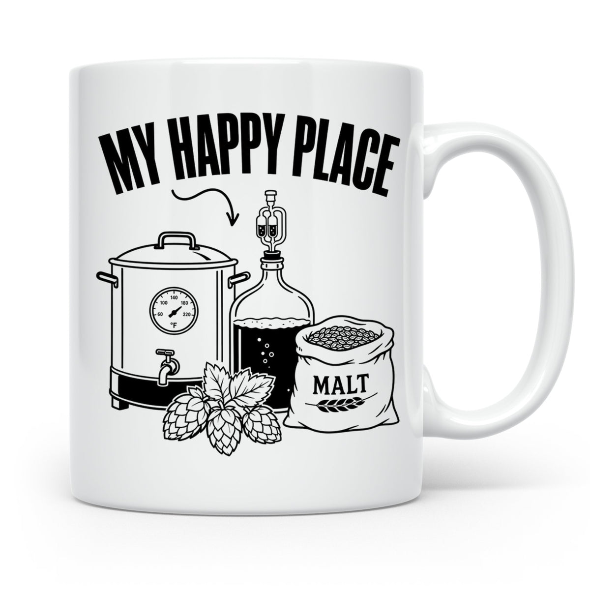 Hobbybrauer Tasse My Happy Place, lustiger Becher für Bierbr – Weiß [farbe:weiß]