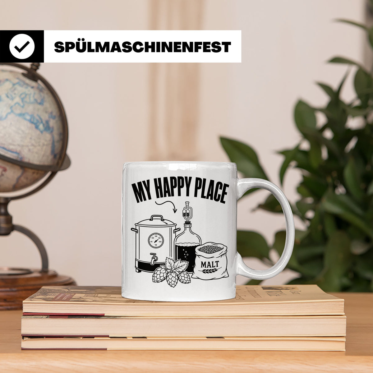 Hobbybrauer Tasse My Happy Place, lustiger Becher für Bierbr – Weiß [farbe:weiß]