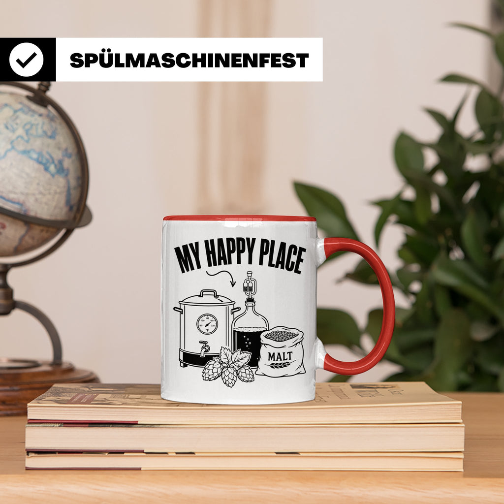 Hobbybrauer Tasse My Happy Place, lustiger Becher für Bierbr – Rot [farbe:rot]