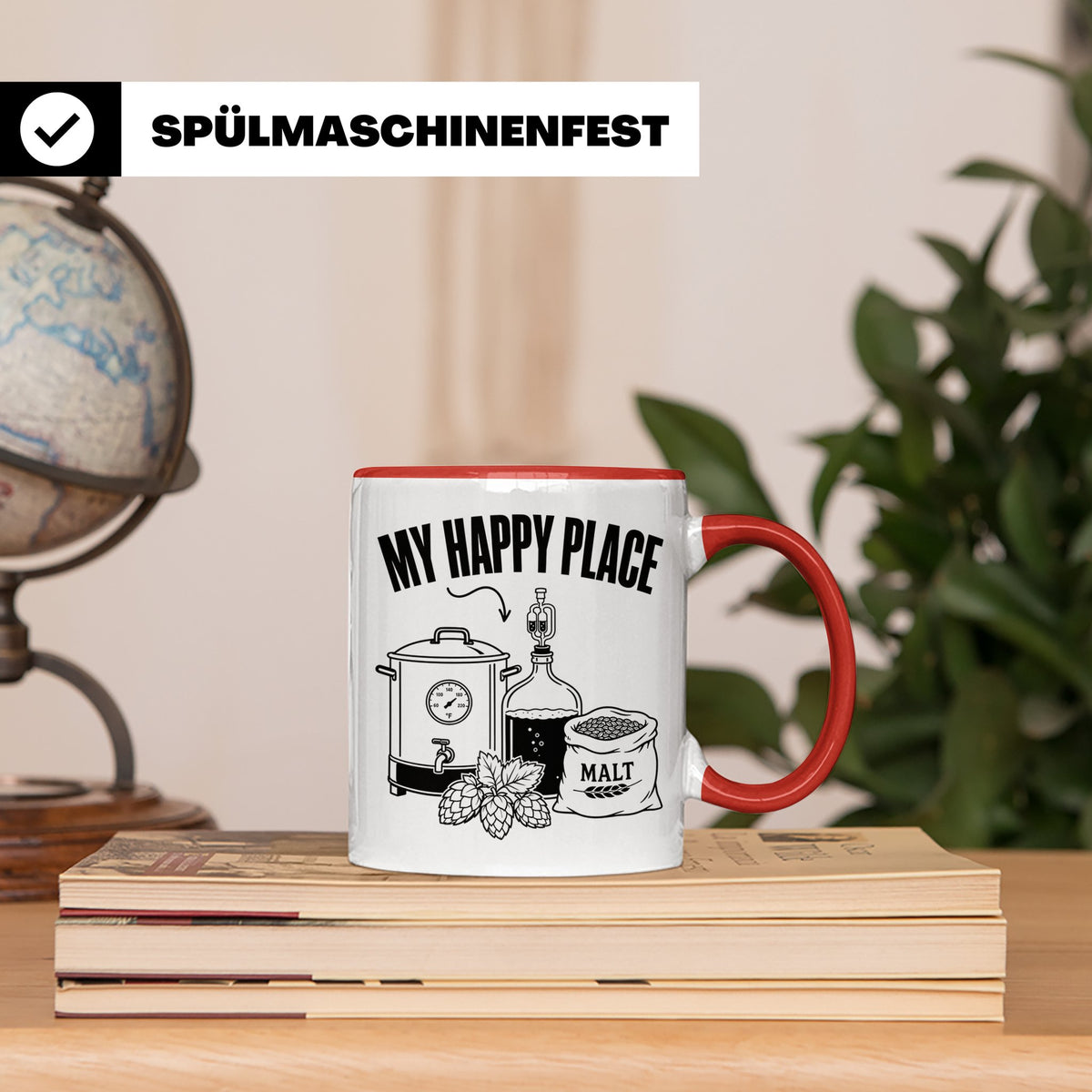 Hobbybrauer Tasse My Happy Place, lustiger Becher für Bierbr – Rot [farbe:rot]