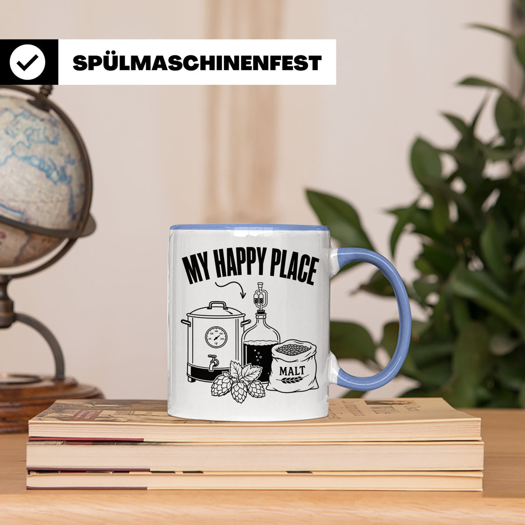 Hobbybrauer Tasse My Happy Place, lustiger Becher für Bierbr – Blau [farbe:blau]