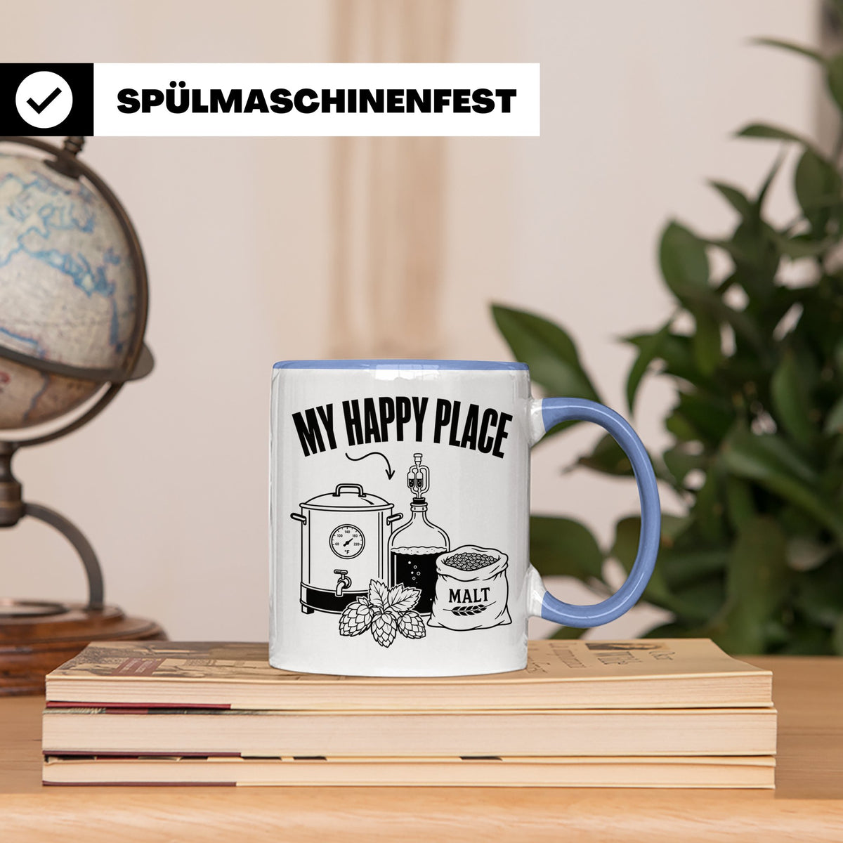 Hobbybrauer Tasse My Happy Place, lustiger Becher für Bierbr – Blau [farbe:blau]