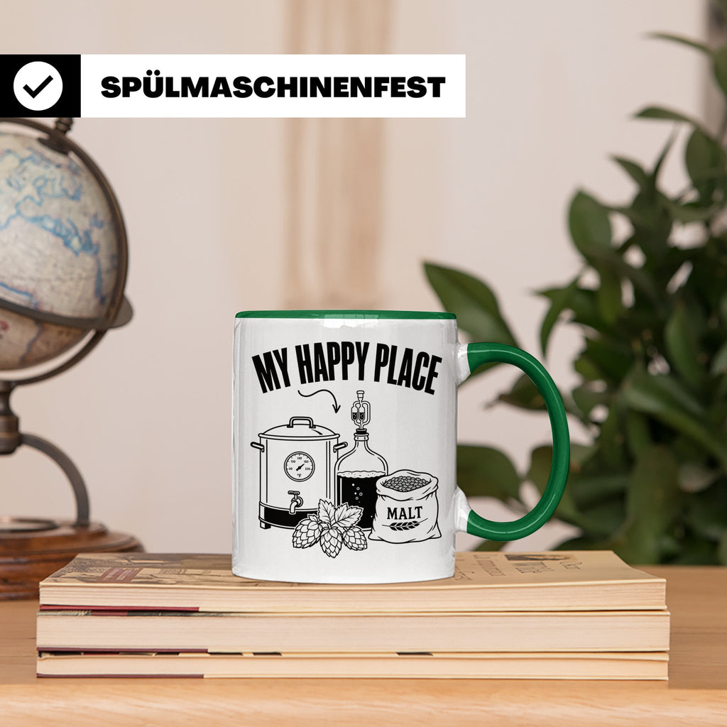 Hobbybrauer Tasse My Happy Place, lustiger Becher für Bierbr – Grün [farbe:grün]
