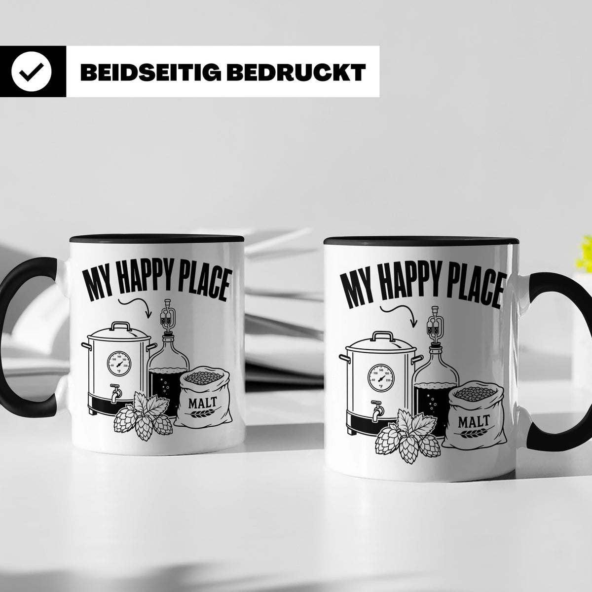 Hobbybrauer Tasse My Happy Place, lustiger Becher für Bierbr – Schwarz [farbe:schwarz]