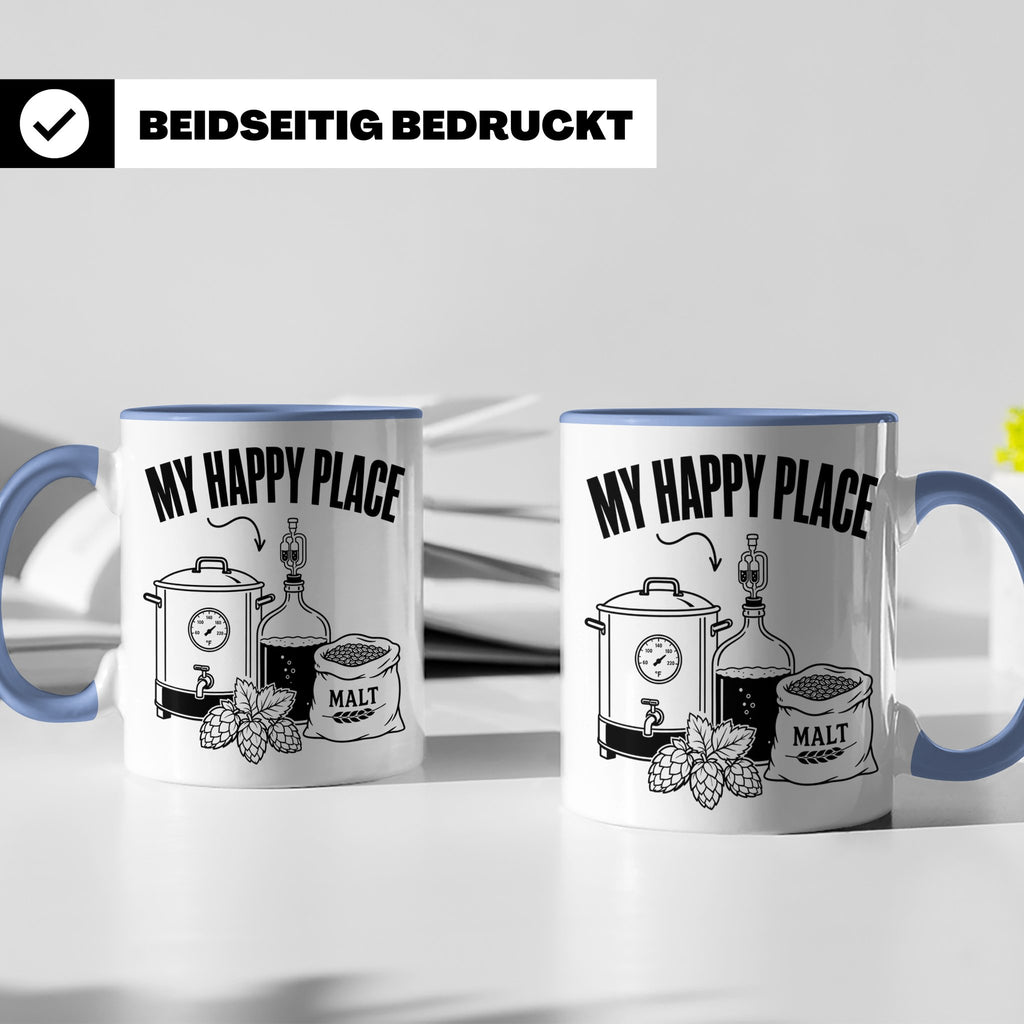 Hobbybrauer Tasse My Happy Place, lustiger Becher für Bierbr – Blau [farbe:blau]