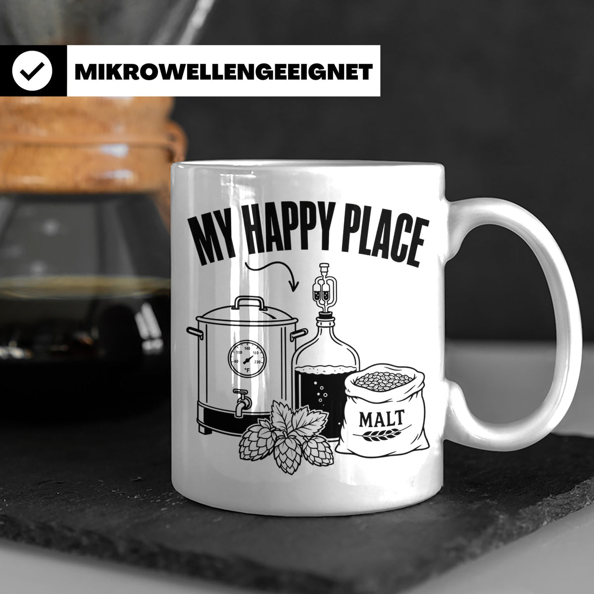 Hobbybrauer Tasse My Happy Place, lustiger Becher für Bierbr – Weiß [farbe:weiß]