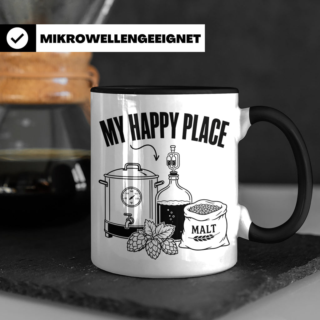 Hobbybrauer Tasse My Happy Place, lustiger Becher für Bierbr – Schwarz [farbe:schwarz]