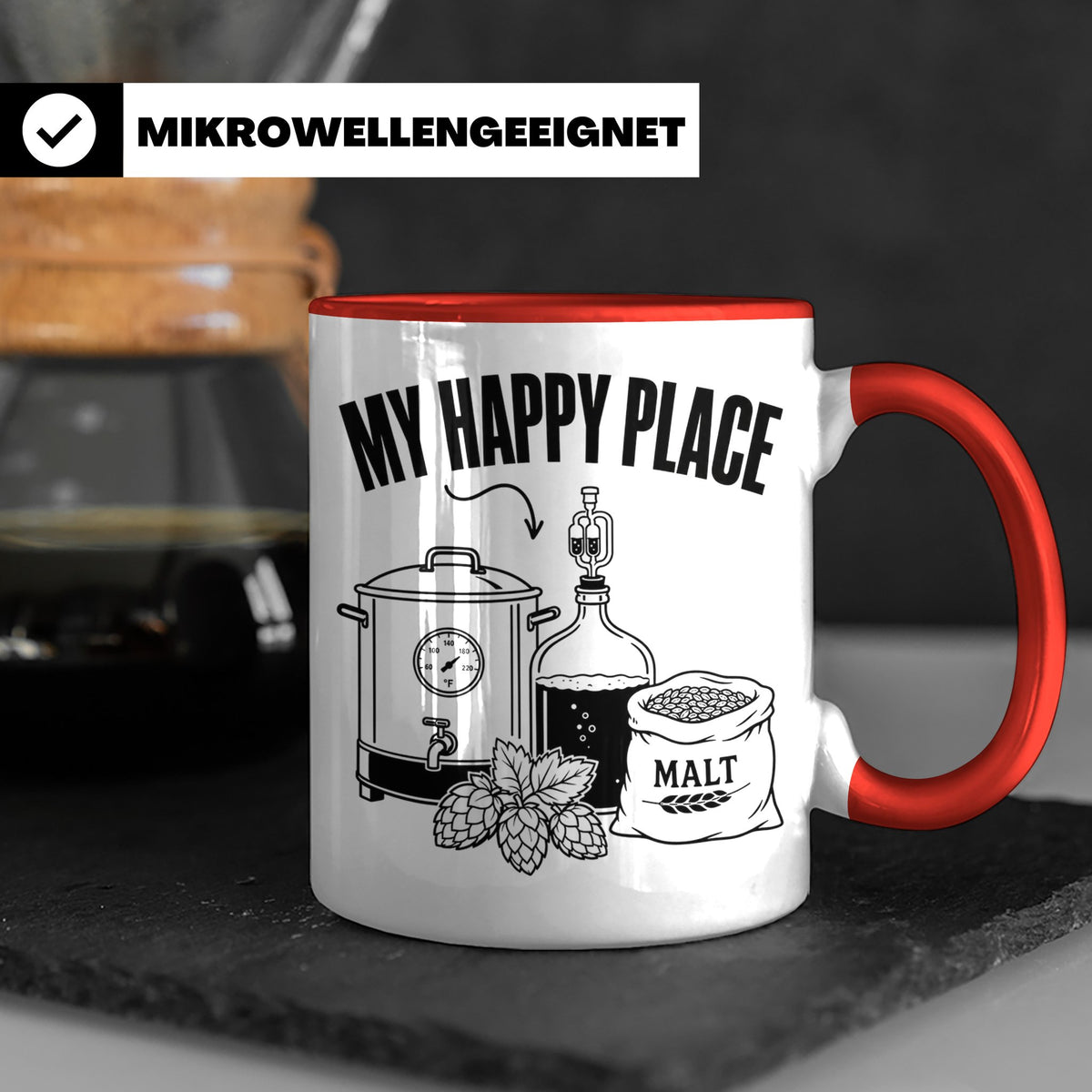 Hobbybrauer Tasse My Happy Place, lustiger Becher für Bierbr – Rot [farbe:rot]
