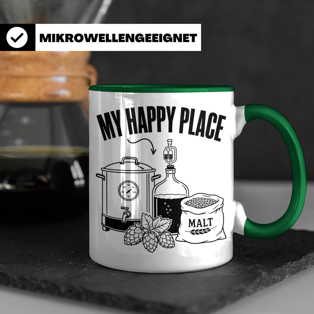 Hobbybrauer Tasse My Happy Place, lustiger Becher für Bierbr – Grün [farbe:grün]