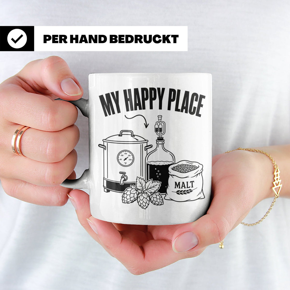 Hobbybrauer Tasse My Happy Place, lustiger Becher für Bierbr – Weiß [farbe:weiß]