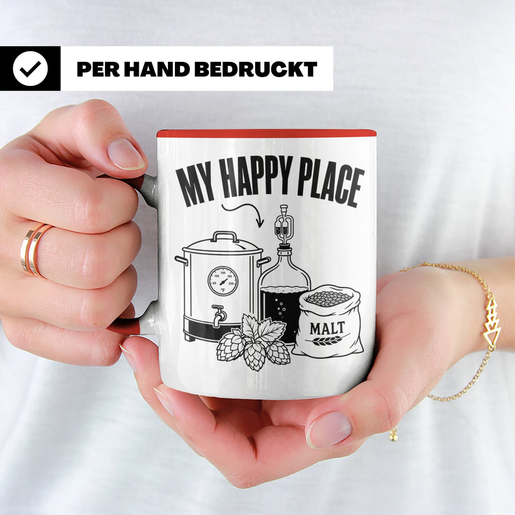 Hobbybrauer Tasse My Happy Place, lustiger Becher für Bierbr – Rot [farbe:rot]