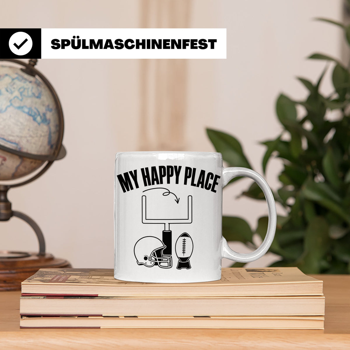 American Football Tasse mit Spruch My Happy Place Geschenk f – Weiß [farbe:weiß]
