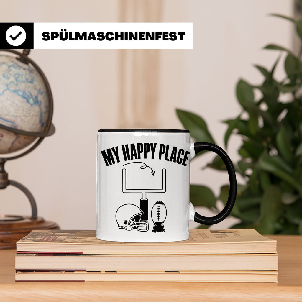 American Football Tasse mit Spruch My Happy Place Geschenk f – Schwarz [farbe:schwarz]