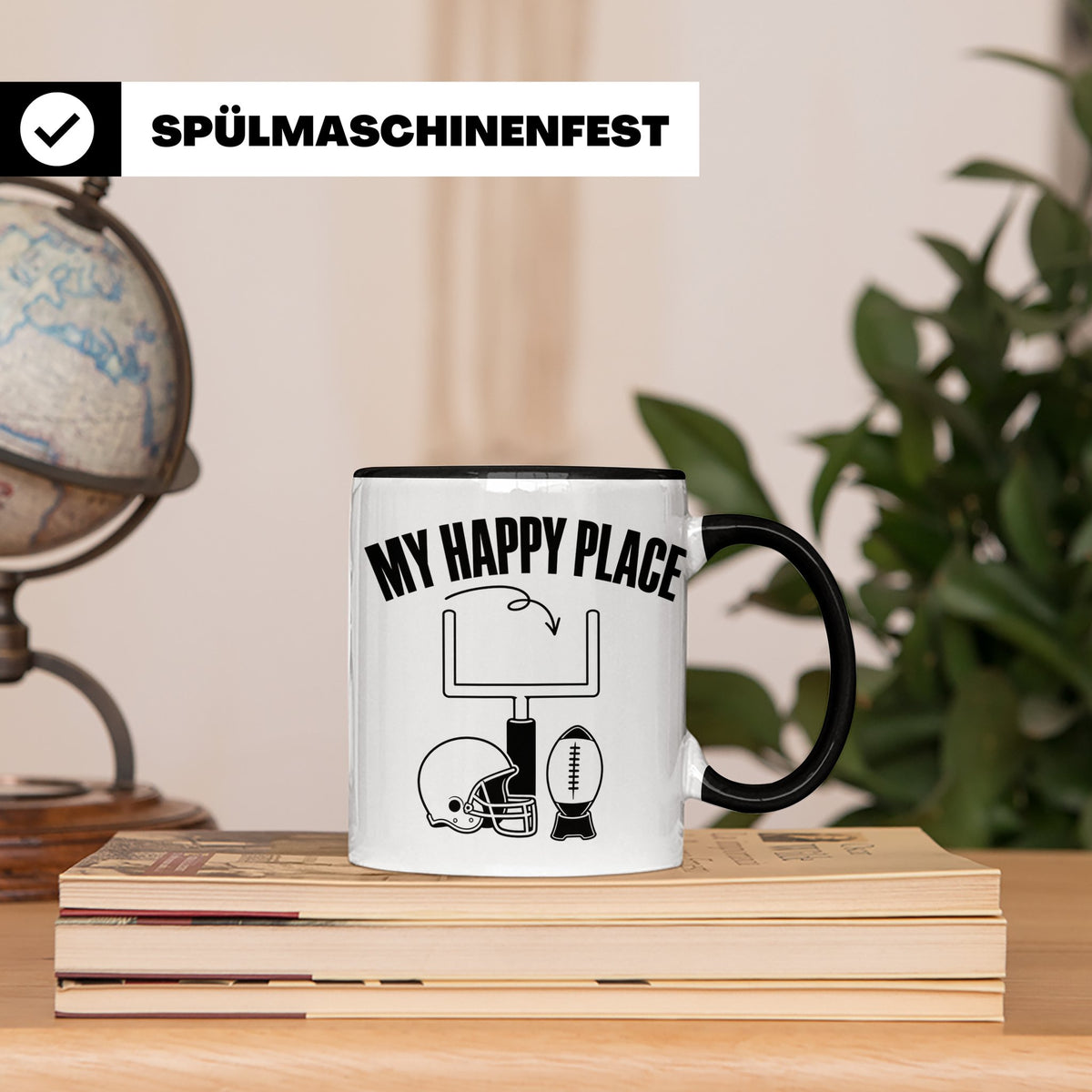 American Football Tasse mit Spruch My Happy Place Geschenk f – Schwarz [farbe:schwarz]