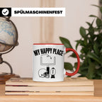 American Football Tasse mit Spruch My Happy Place Geschenk f – Rot [farbe:rot]