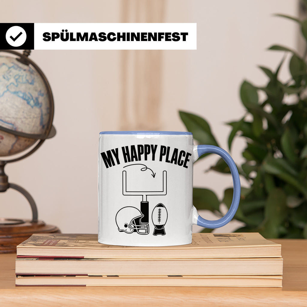 American Football Tasse mit Spruch My Happy Place Geschenk f – Blau [farbe:blau]