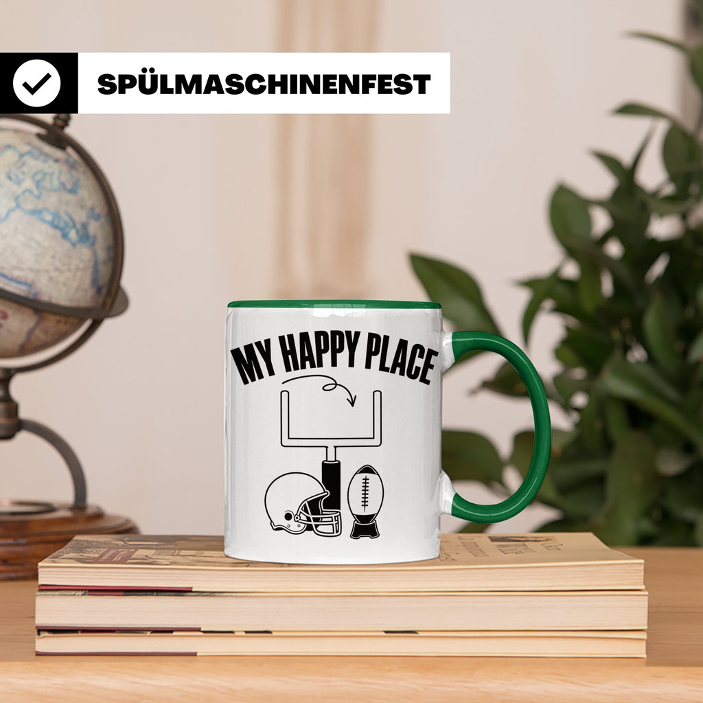 American Football Tasse mit Spruch My Happy Place Geschenk f – Grün [farbe:grün]