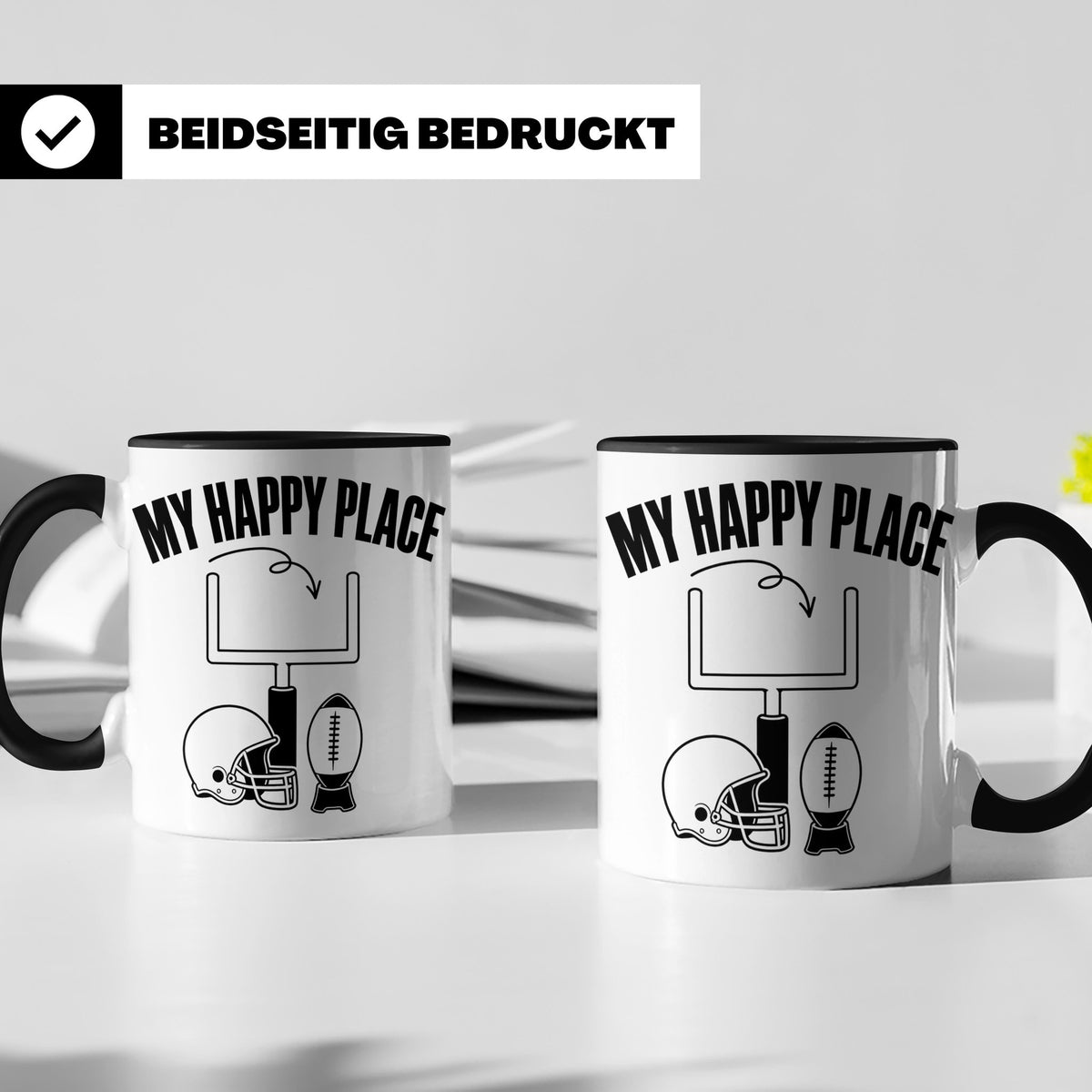 American Football Tasse mit Spruch My Happy Place Geschenk f – Schwarz [farbe:schwarz]