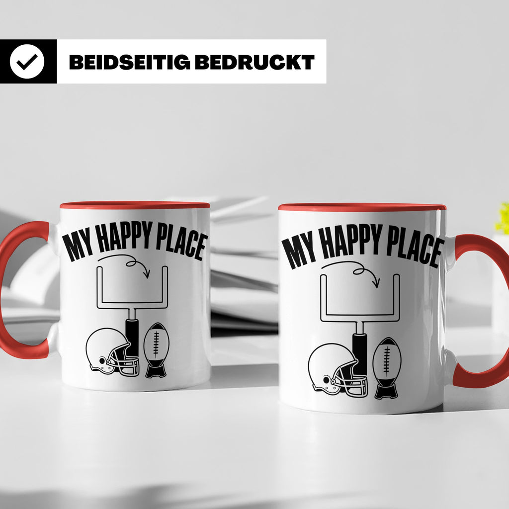 American Football Tasse mit Spruch My Happy Place Geschenk f – Rot [farbe:rot]