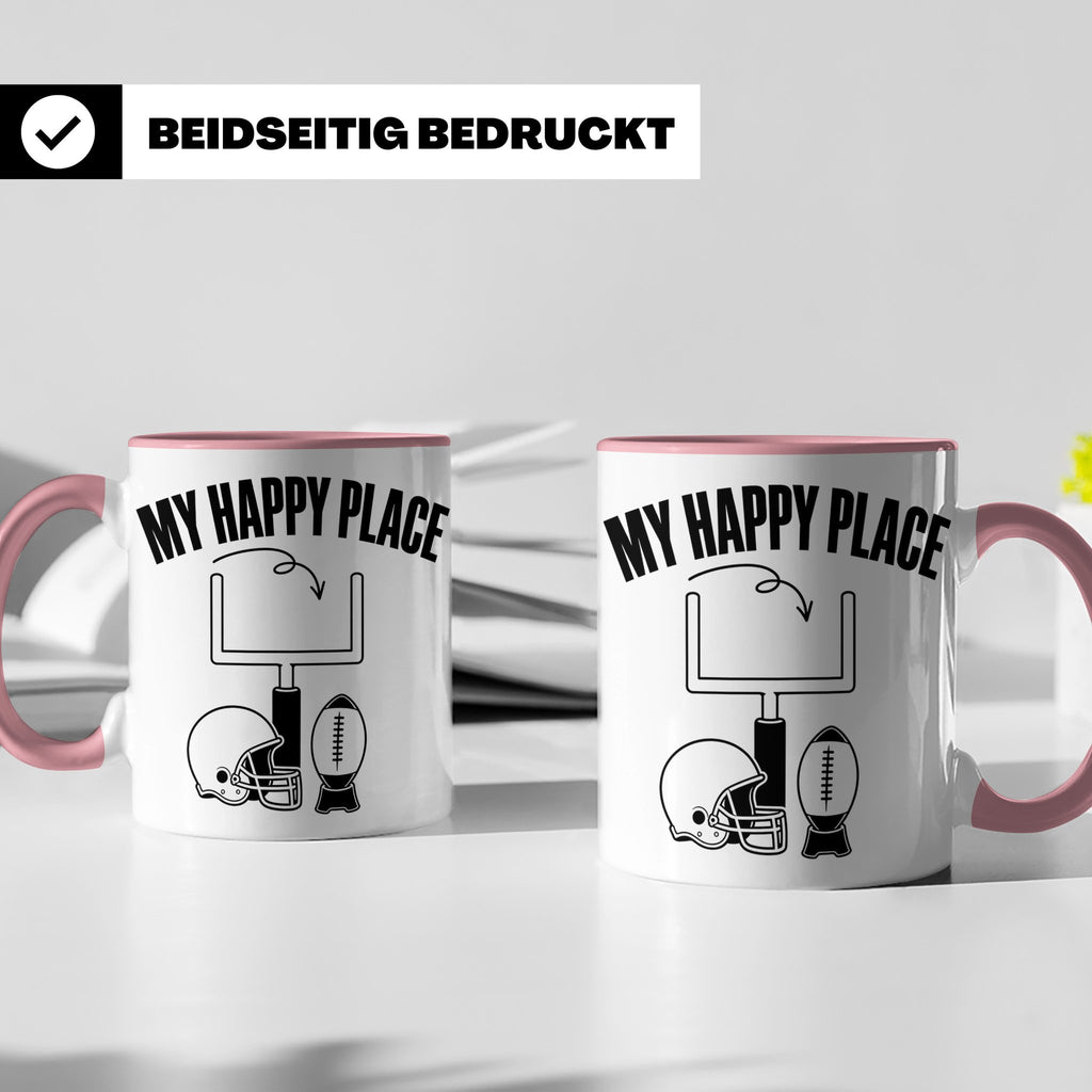 American Football Tasse mit Spruch My Happy Place Geschenk f – Rosa [farbe:rosa]