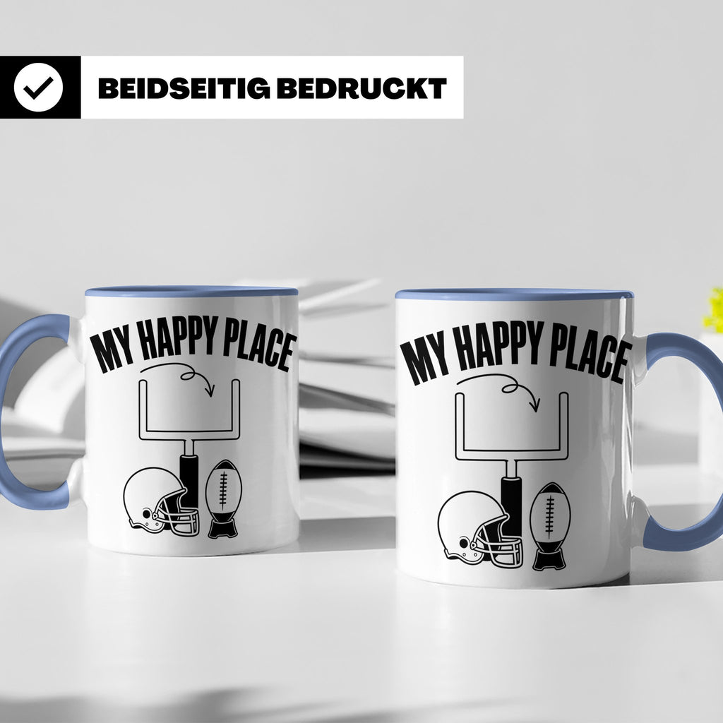 American Football Tasse mit Spruch My Happy Place Geschenk f – Blau [farbe:blau]