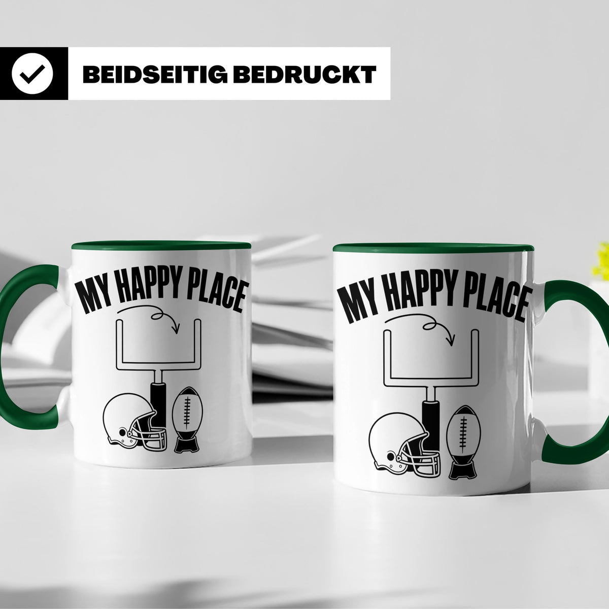 American Football Tasse mit Spruch My Happy Place Geschenk f – Grün [farbe:grün]