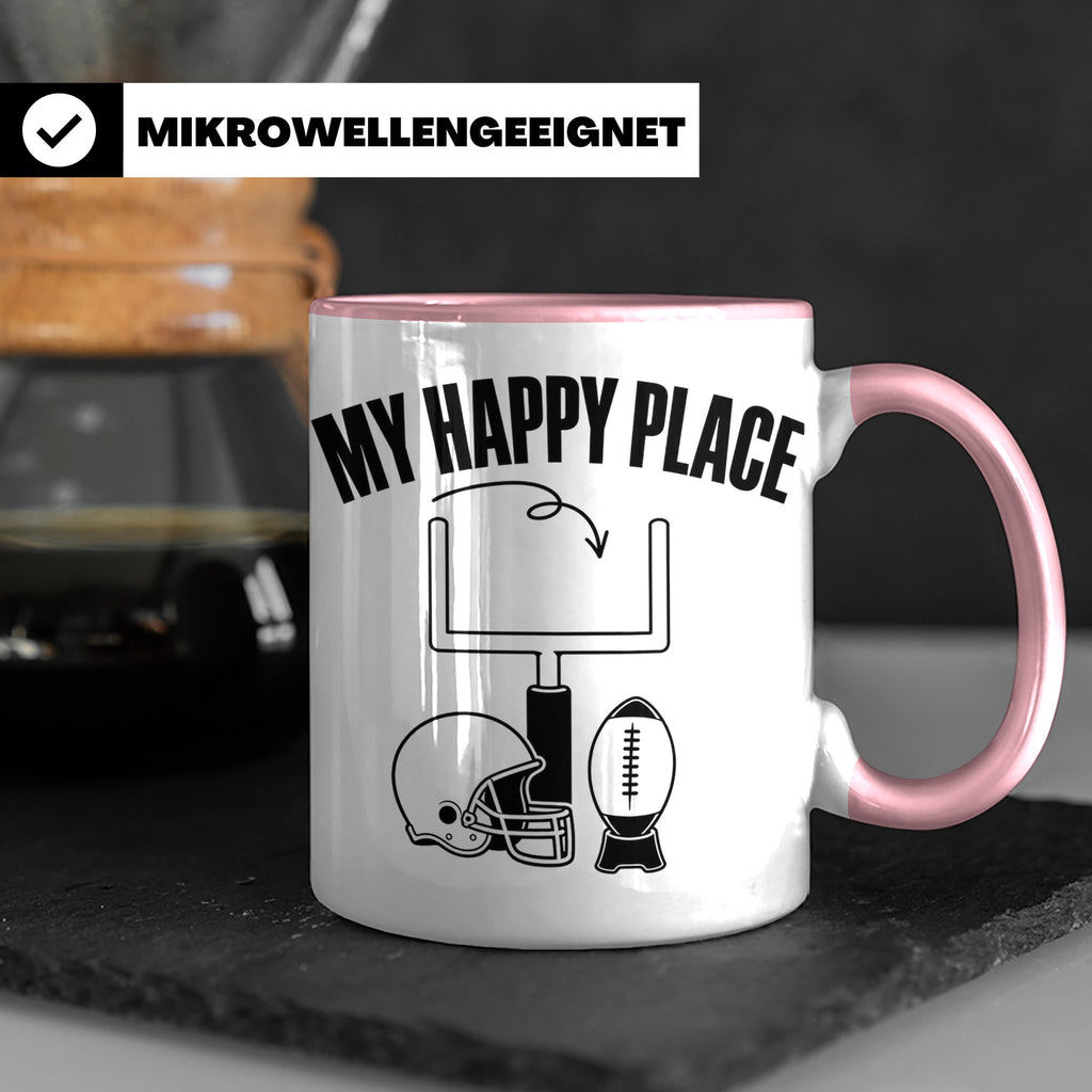 American Football Tasse mit Spruch My Happy Place Geschenk f – Rosa [farbe:rosa]
