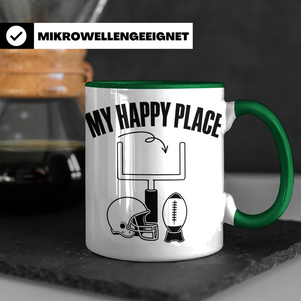 American Football Tasse mit Spruch My Happy Place Geschenk f – Grün [farbe:grün]