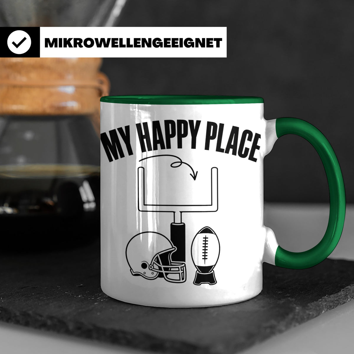 American Football Tasse mit Spruch My Happy Place Geschenk f – Grün [farbe:grün]