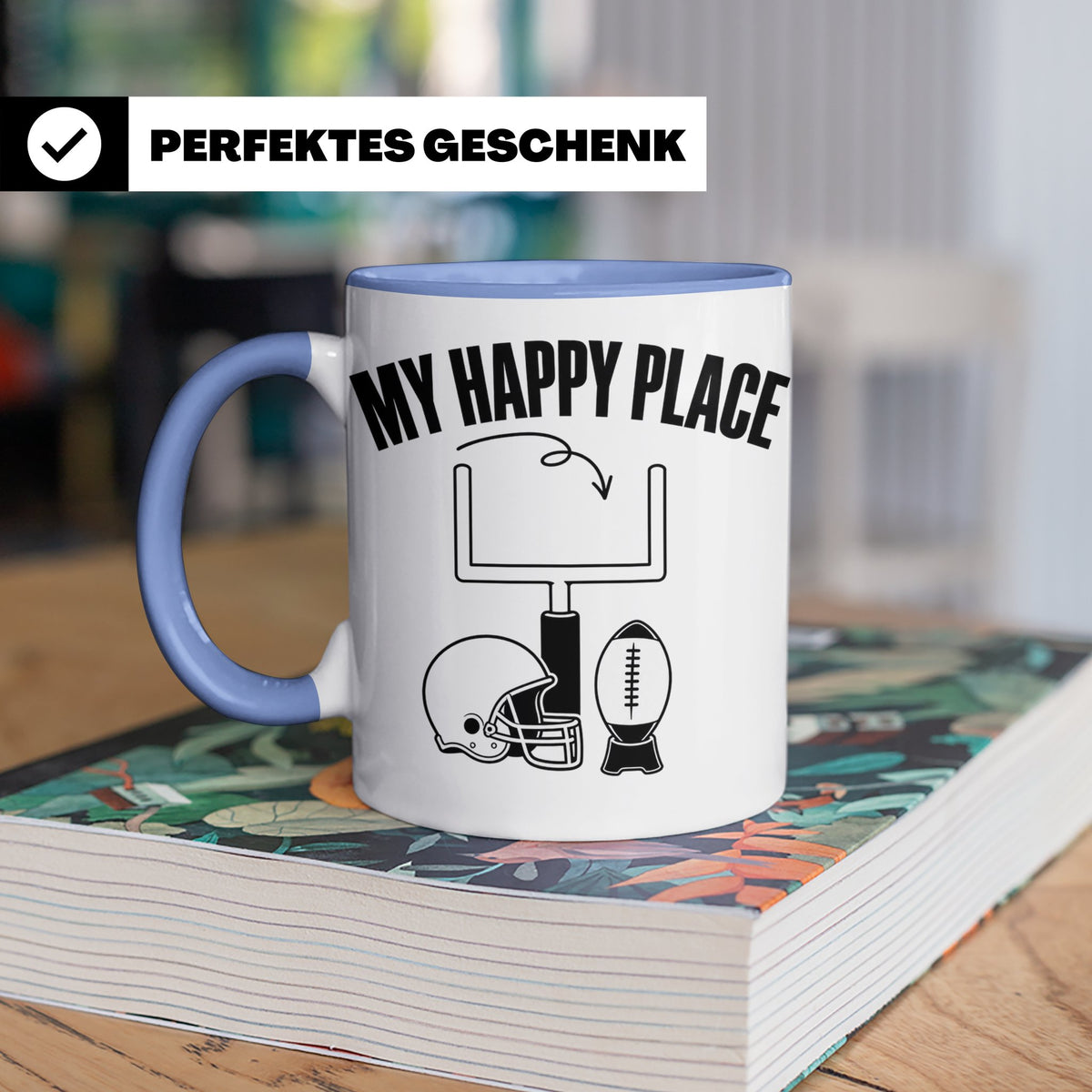 American Football Tasse mit Spruch My Happy Place Geschenk f – Blau [farbe:blau]