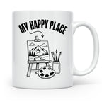 Maler Tasse My Happy Place mit Staffelei & Landschaftsmotiv  – Weiß [farbe:weiß]
