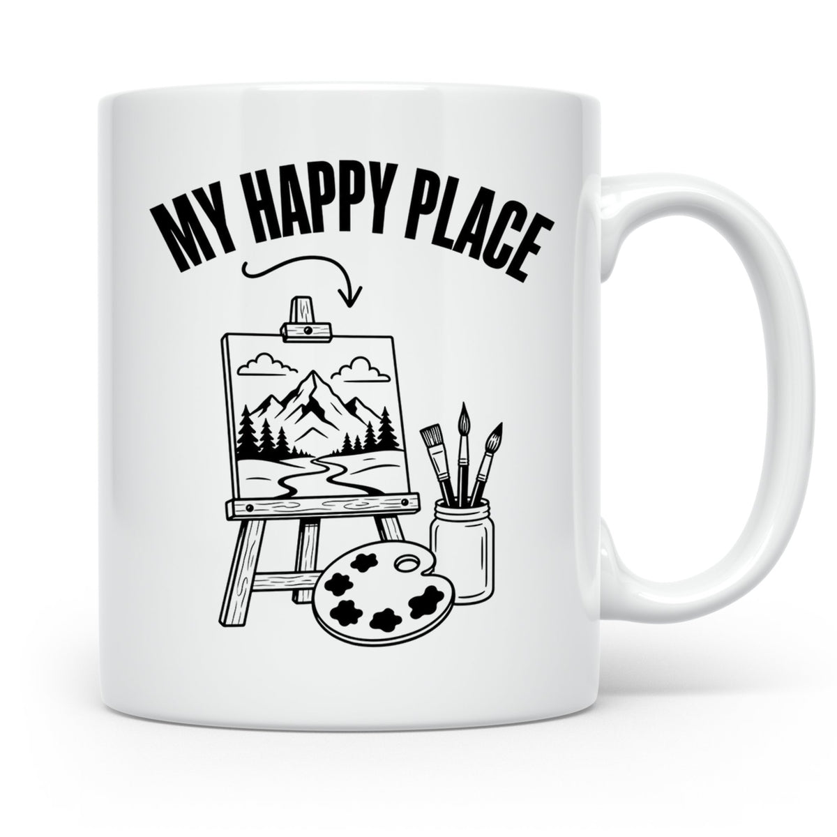 Maler Tasse My Happy Place mit Staffelei & Landschaftsmotiv  – Weiß [farbe:weiß]