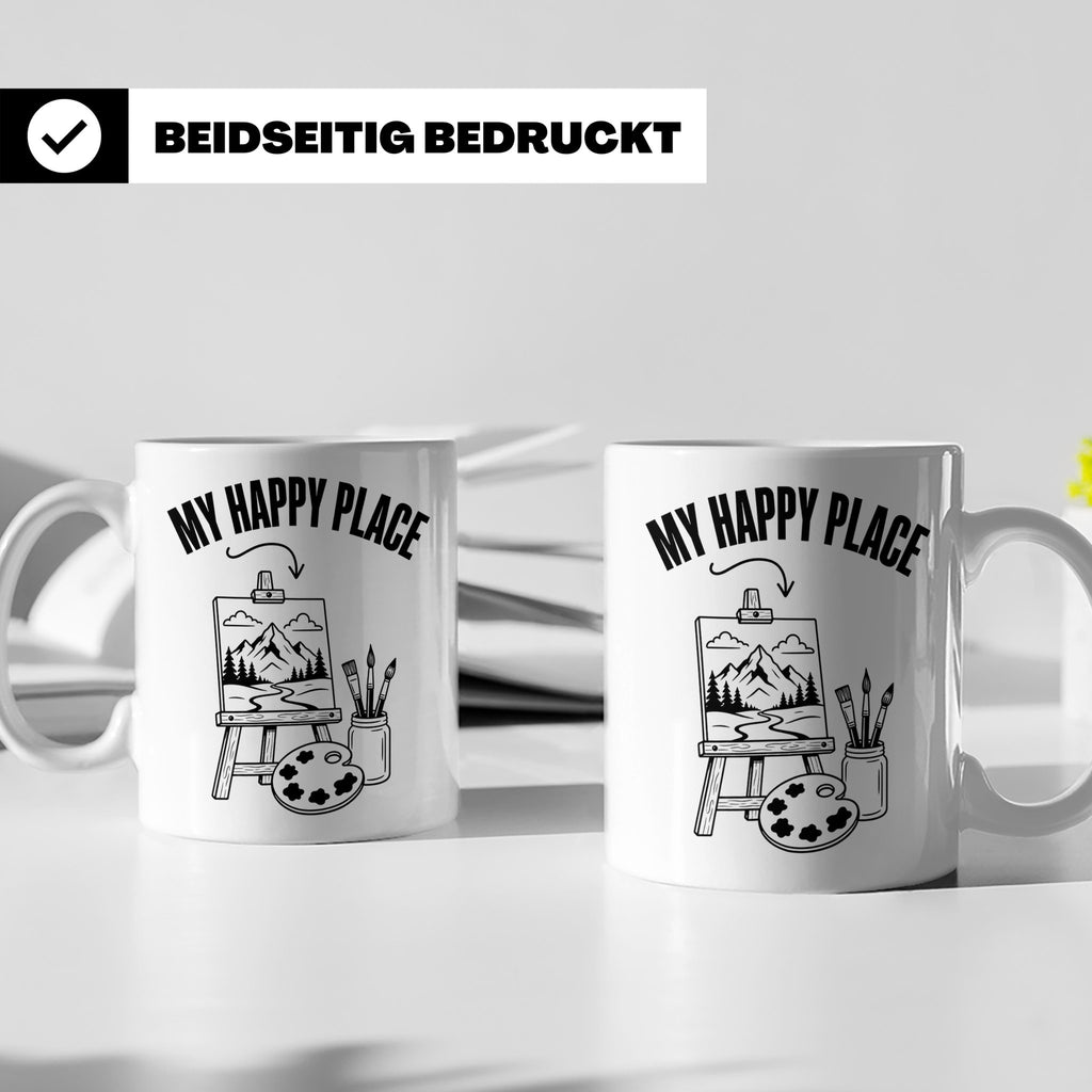 Maler Tasse My Happy Place mit Staffelei & Landschaftsmotiv  – Weiß [farbe:weiß]