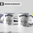 Maler Tasse My Happy Place mit Staffelei & Landschaftsmotiv  – Blau [farbe:blau]