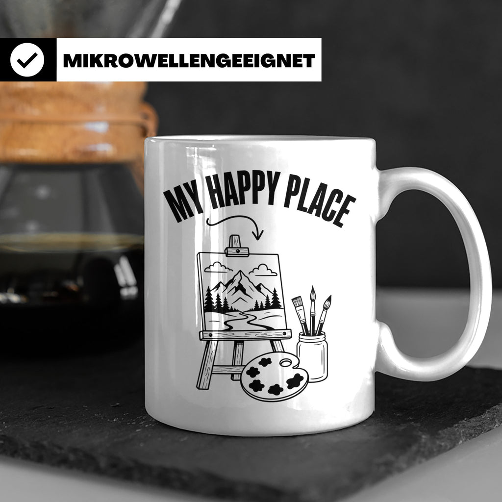 Maler Tasse My Happy Place mit Staffelei & Landschaftsmotiv  – Weiß [farbe:weiß]
