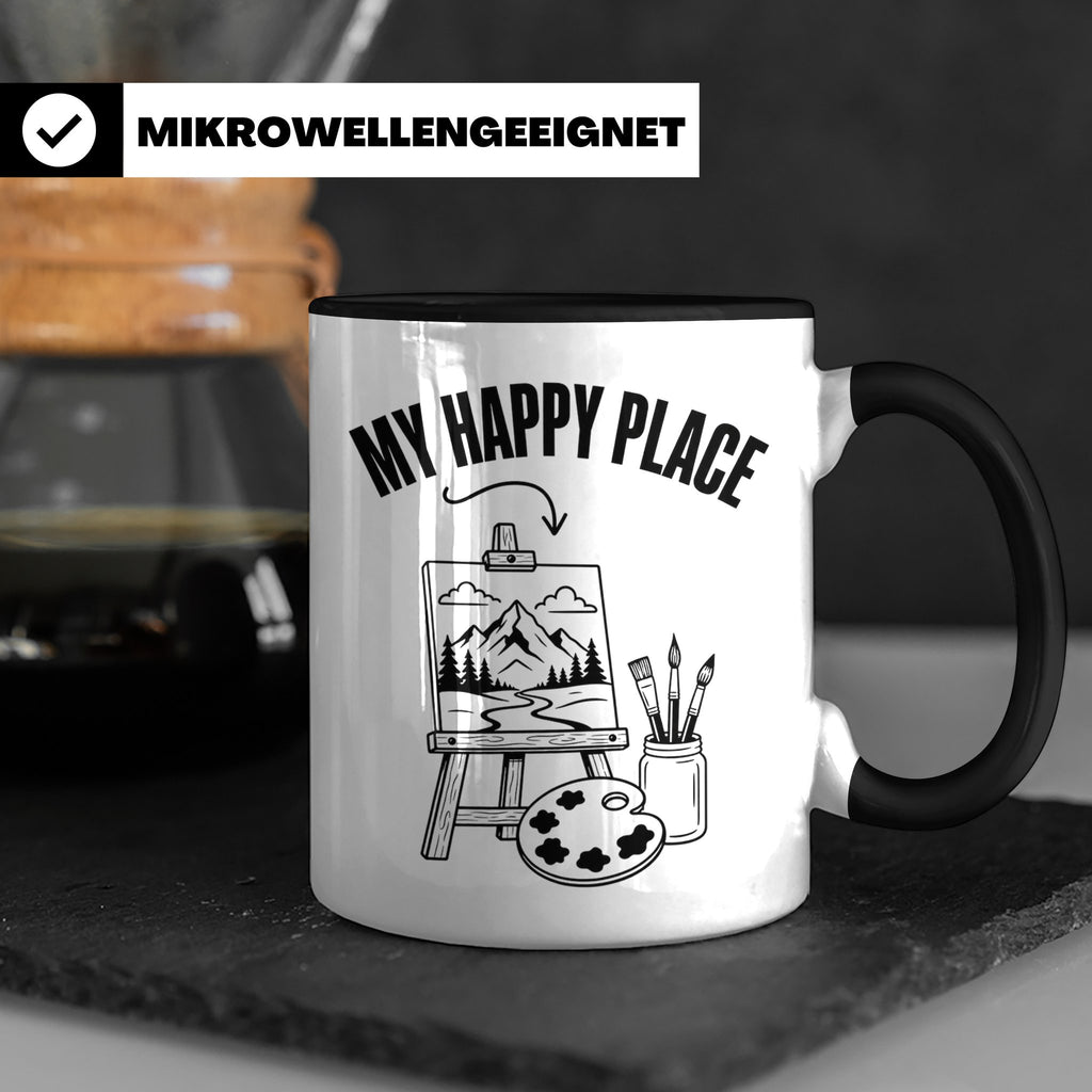 Maler Tasse My Happy Place mit Staffelei & Landschaftsmotiv  – Schwarz [farbe:schwarz]