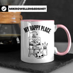 Maler Tasse My Happy Place mit Staffelei & Landschaftsmotiv  – Rosa [farbe:rosa]