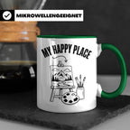 Maler Tasse My Happy Place mit Staffelei & Landschaftsmotiv  – Grün [farbe:grün]