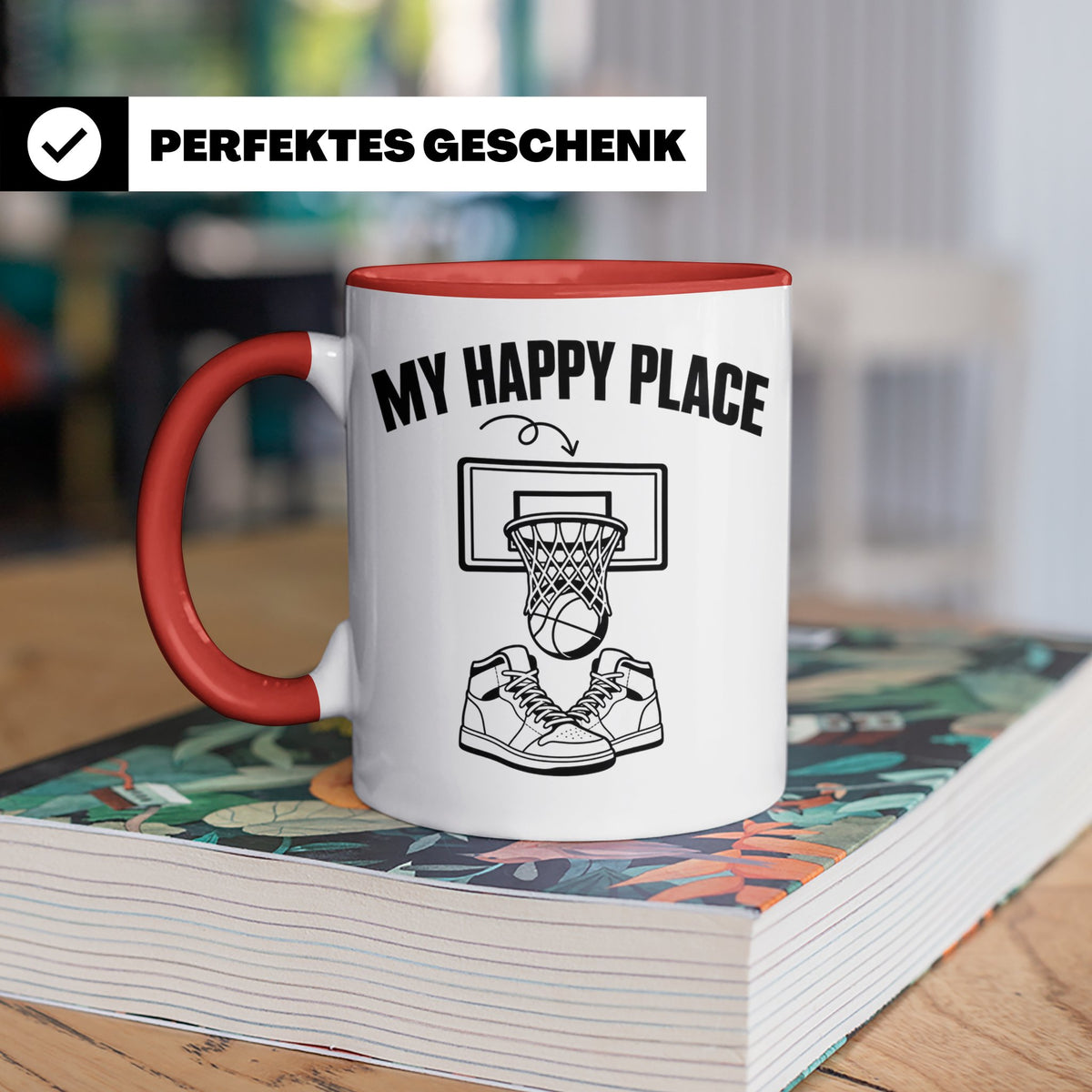 Basketball Tasse My Happy Place Kaffeetasse für Basketballsp – Rot [farbe:rot]