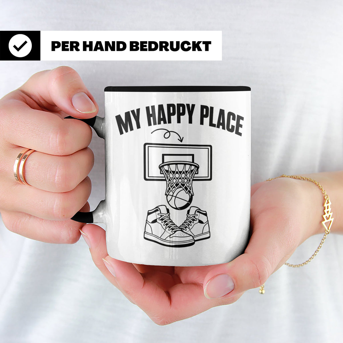 Basketball Tasse My Happy Place Kaffeetasse für Basketballsp – Schwarz [farbe:schwarz]