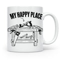 Holzarbeiten Tasse My Happy Place, lustiger Werkstatt Spruch – Weiß [farbe:weiß]