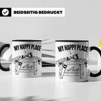 Holzarbeiten Tasse My Happy Place, lustiger Werkstatt Spruch – Schwarz [farbe:schwarz]